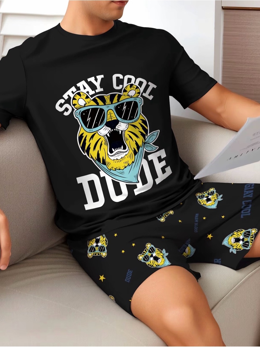 Stay Cool Dude Black & Yellow Kids Pajama Set